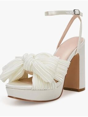VETASTE Women's Pleated Bow Knot Platform Heeled Sandals Open Toe